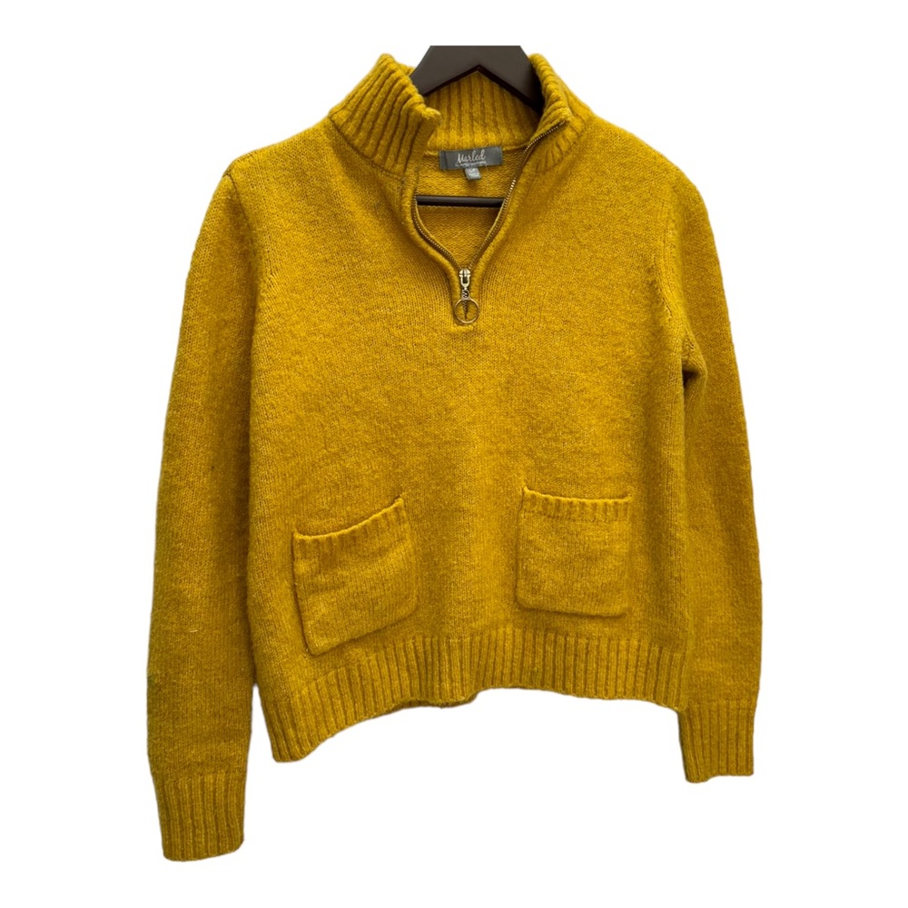 Marled Reunited Mustard Yellow Henley Pullover Sweater Size S